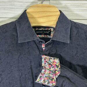 Jared Lang Sz Lg Men's Charcoal Gray Flip Cuff Geometric Shirt‎ Button Up